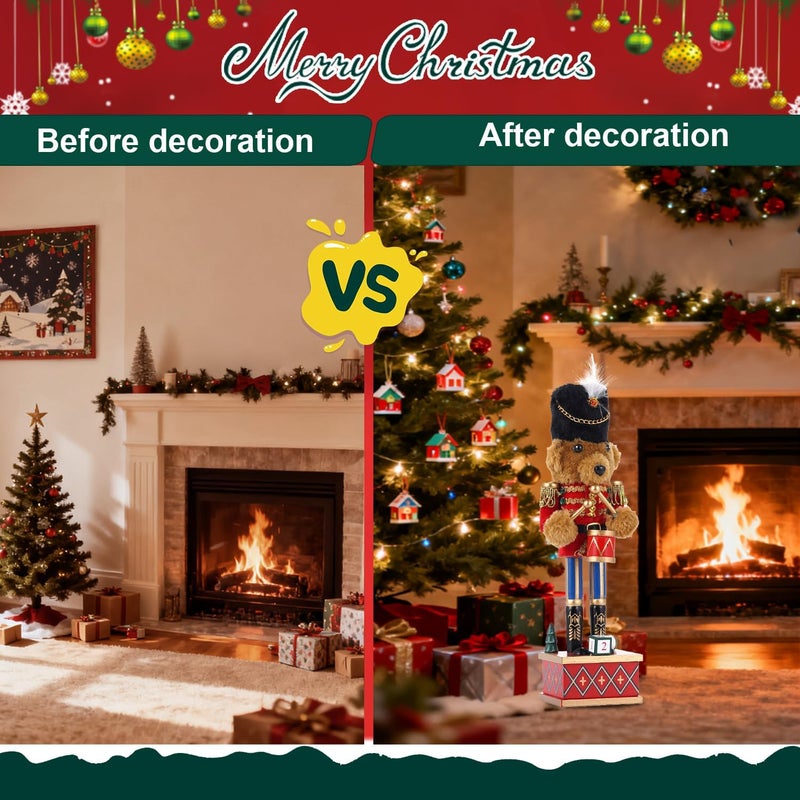 BXO Store Christmas Decorations Nutcracker Figures,11 inch Wooden Nutcracker Premium Plush Bear Drummer Ornaments,Festive Collectible Christmas Nutcracker Figures Party Tabletop Thanksgiving Decor(Bear Drummer) - Image 5